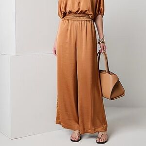 Worthington - Wide-Leg Brown Metallic Pants- PXXL